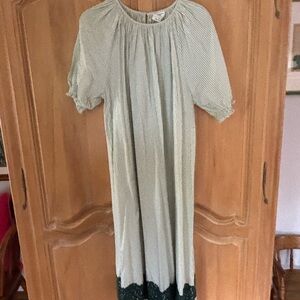 Lake x Mi Golondrina Green Striped Dress with embroidered Hem